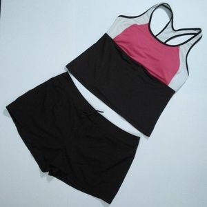 EUC Jag Active Pink + Brown Tankini Set Sz XL
